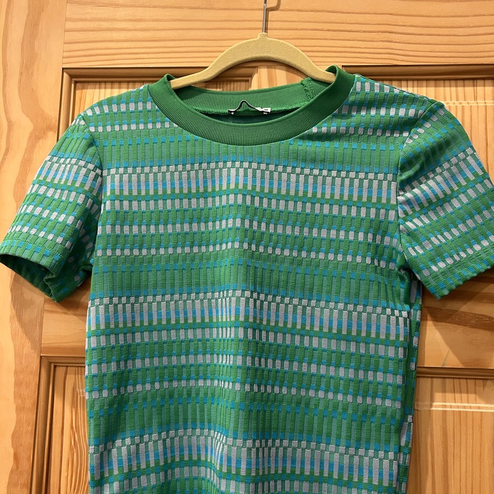 Zara Green and Blue Striped Muscle Tee